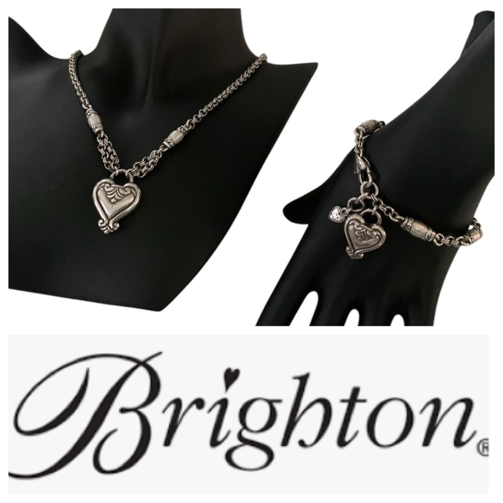 Brighton Brushed Silver Plated BLAIRE Heart Pendant 20” Necklace & Bracelet Set